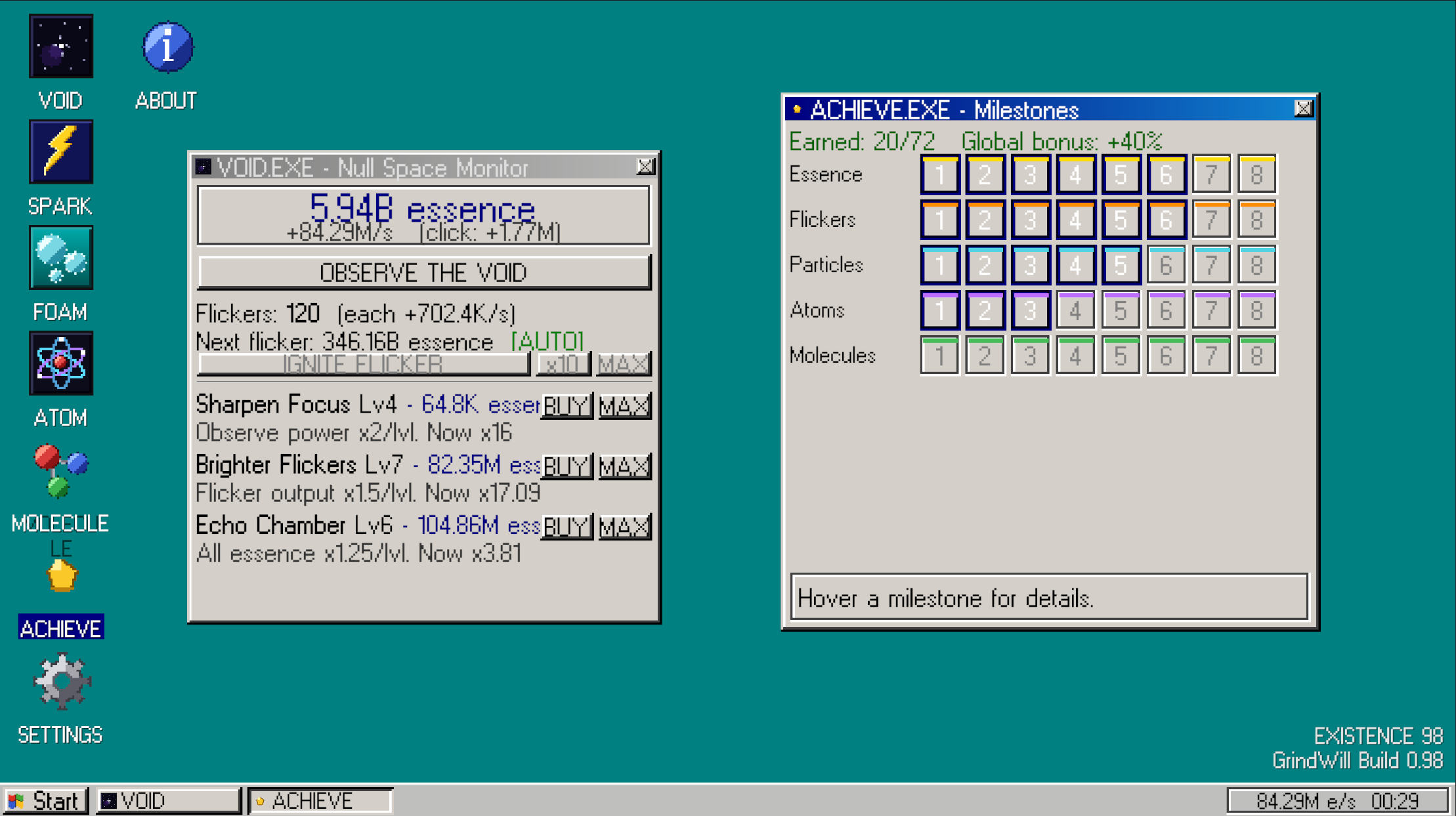 Existence Incremental void progression and milestone windows