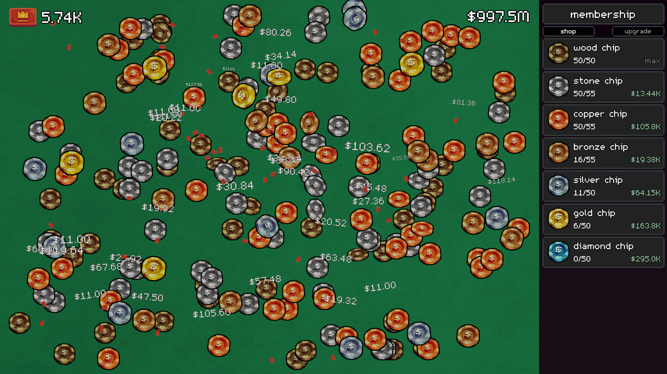 Increchipper poker-chip gameplay and membership shop